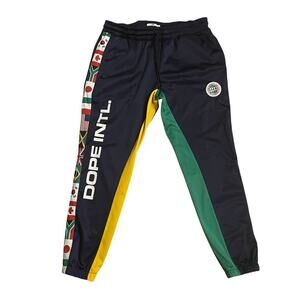 Dope Intl Track Pants XL | Flags Logo Patch, Colorblock Joggers, Y2K Streetwear